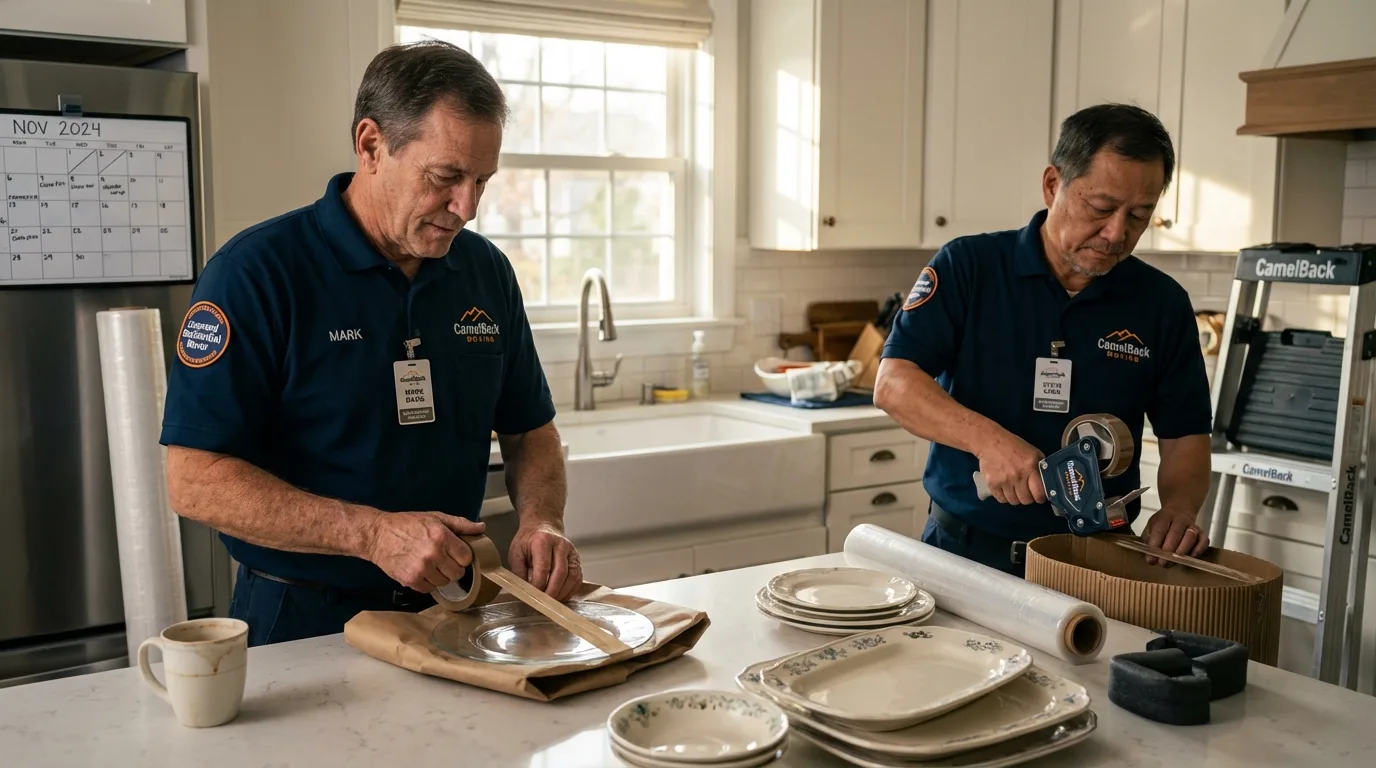 Professional crew packing kitchen dishware in Kenilworth, IL
